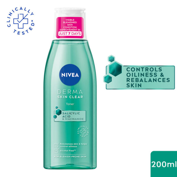 NIVEA Derma Skin Clear Toner, Alcohol Free With Niacinamide And Salicylic Acid Controls Oiliness